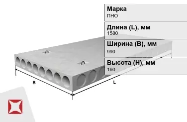 Облегчённые плиты перекрытия ПНО 16-10-8 1580x990x160 мм в Актобе