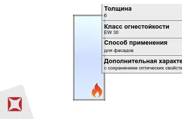 Огнестойкое стекло Pyropane 6 мм EW 30 с сохранением оптических свойств ГОСТ 30247.0-94 в Актобе