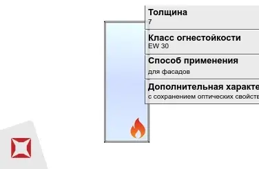 Огнестойкое стекло Pyropane 7 мм EW 30 с сохранением оптических свойств ГОСТ 30247.0-94 в Актобе