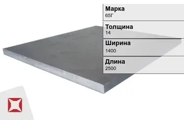 Плита 14х1400х2500 мм 65Г ГОСТ 19903-74 в Актобе