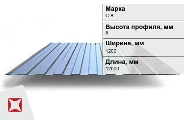 Профнастил оцинкованный C-8 x1200x12000 мм в Актобе