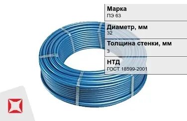 Труба ПНД ПЭ 63 SDR 11 32x3 мм ГОСТ 18599-2001 в Актобе